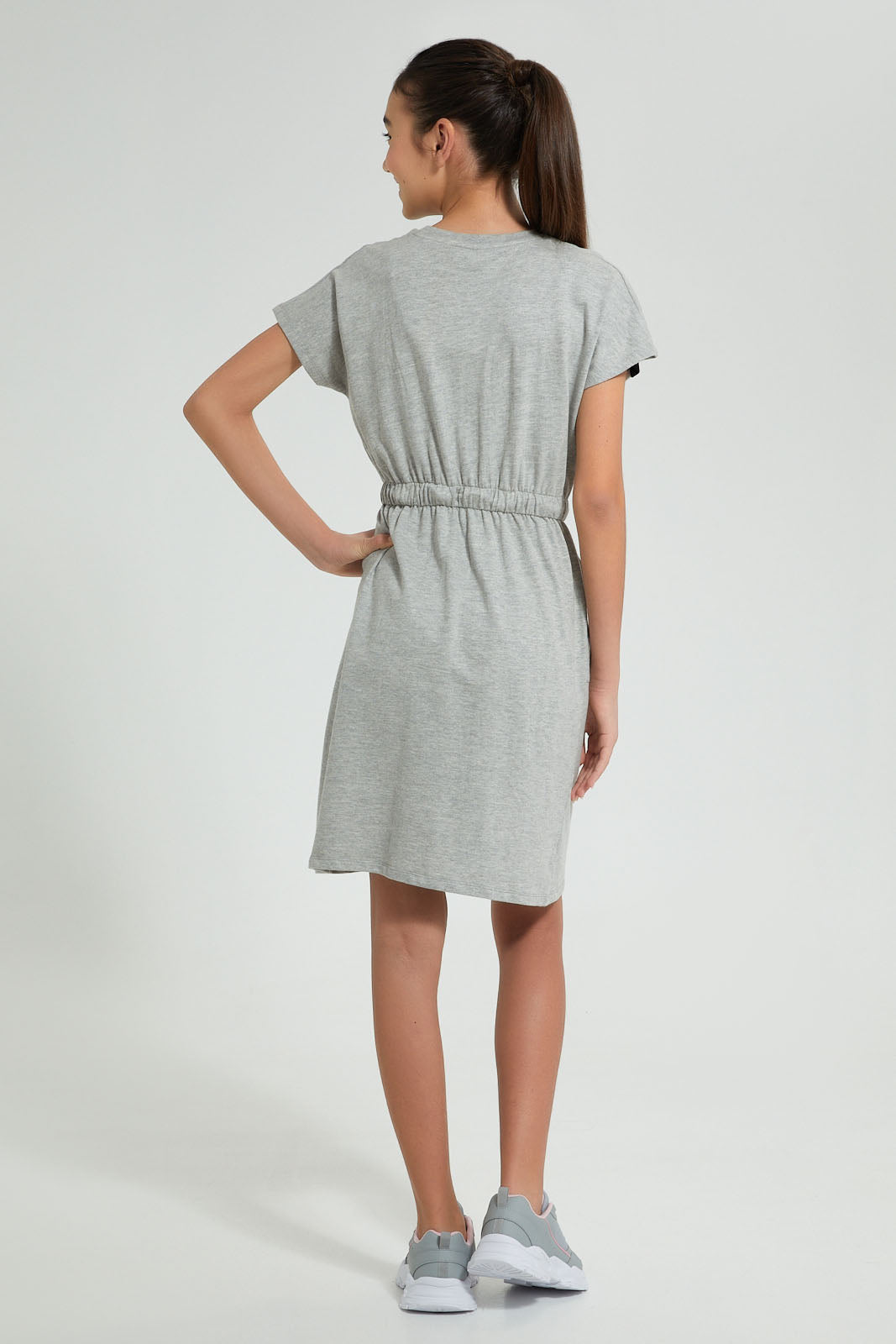 Redtag-Grey/White/Black-Sporty-Colorblocking-Knitted-Dress-Dresses-Senior-Girls-9 to 14 Years