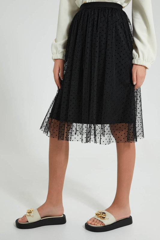 Redtag-Black-Tulle-Skirt-With-Flock-Skirts-Senior-Girls-9 to 14 Years