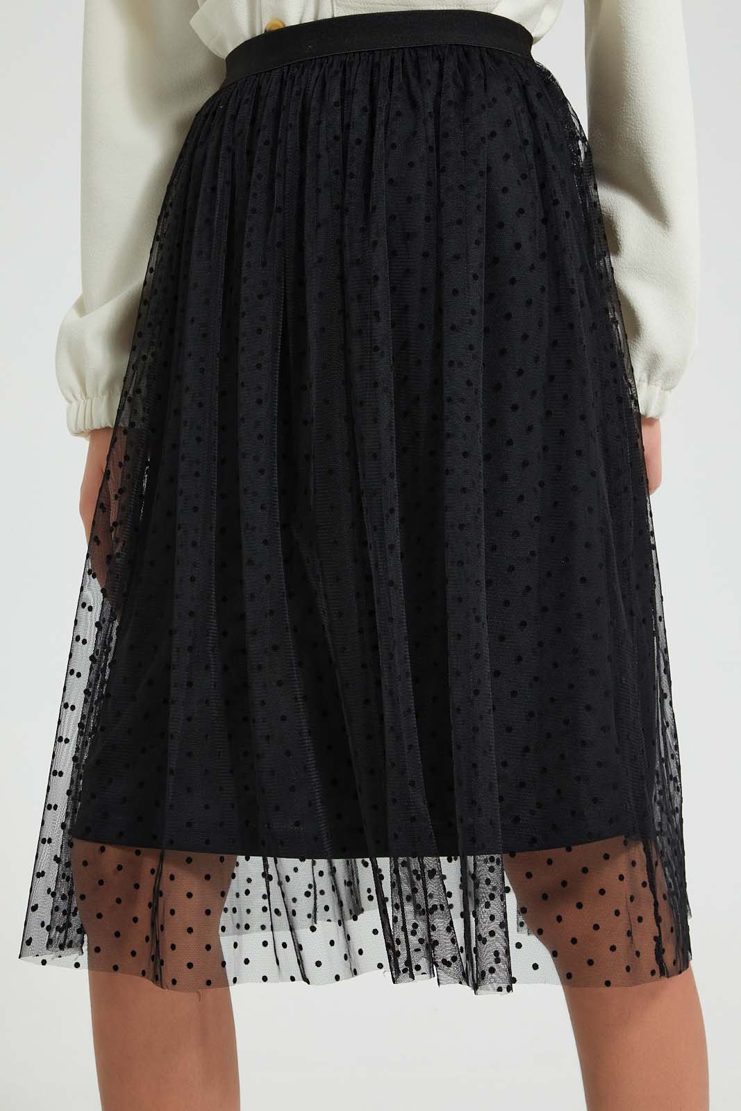 Redtag-Black-Tulle-Skirt-With-Flock-Skirts-Senior-Girls-9 to 14 Years