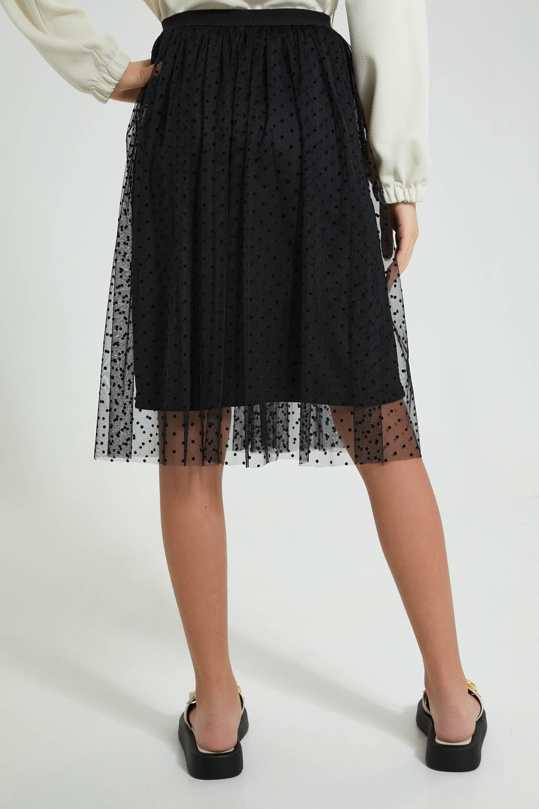 Redtag-Black-Tulle-Skirt-With-Flock-Skirts-Senior-Girls-9 to 14 Years