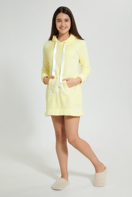 Redtag-Yellow-Heart-Microfleece-Hooded-Night-Dress-Nightshirts-Senior-Girls-9 to 14 Years