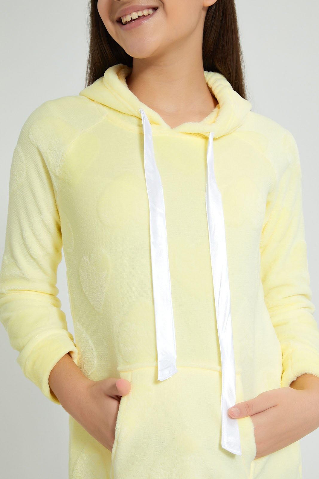 Redtag-Yellow-Heart-Microfleece-Hooded-Night-Dress-Nightshirts-Senior-Girls-9 to 14 Years