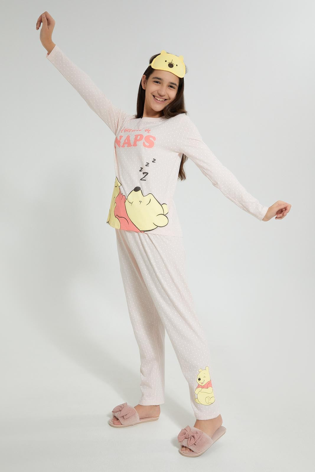 Redtag-Pink-Polka-Dots-Winne-The-Pooh-Pajama-Sets-Pyjama-Sets-Senior-Girls-9 to 14 Years