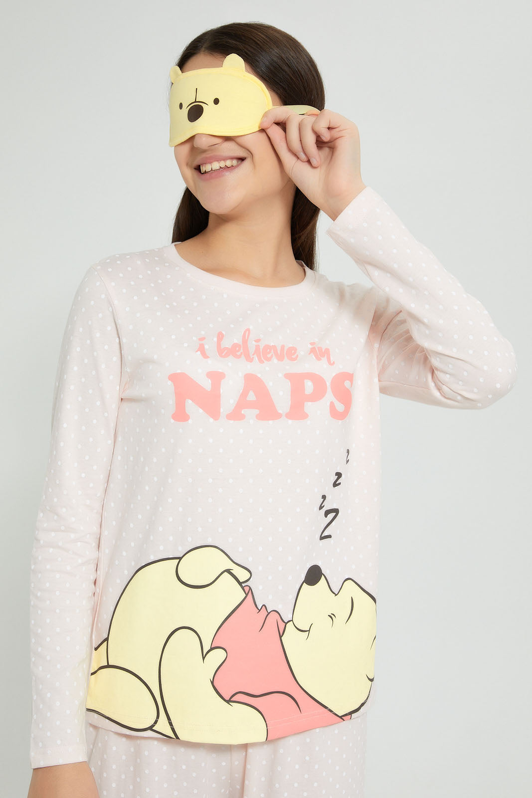 Redtag-Pink-Polka-Dots-Winne-The-Pooh-Pajama-Sets-Pyjama-Sets-Senior-Girls-9 to 14 Years