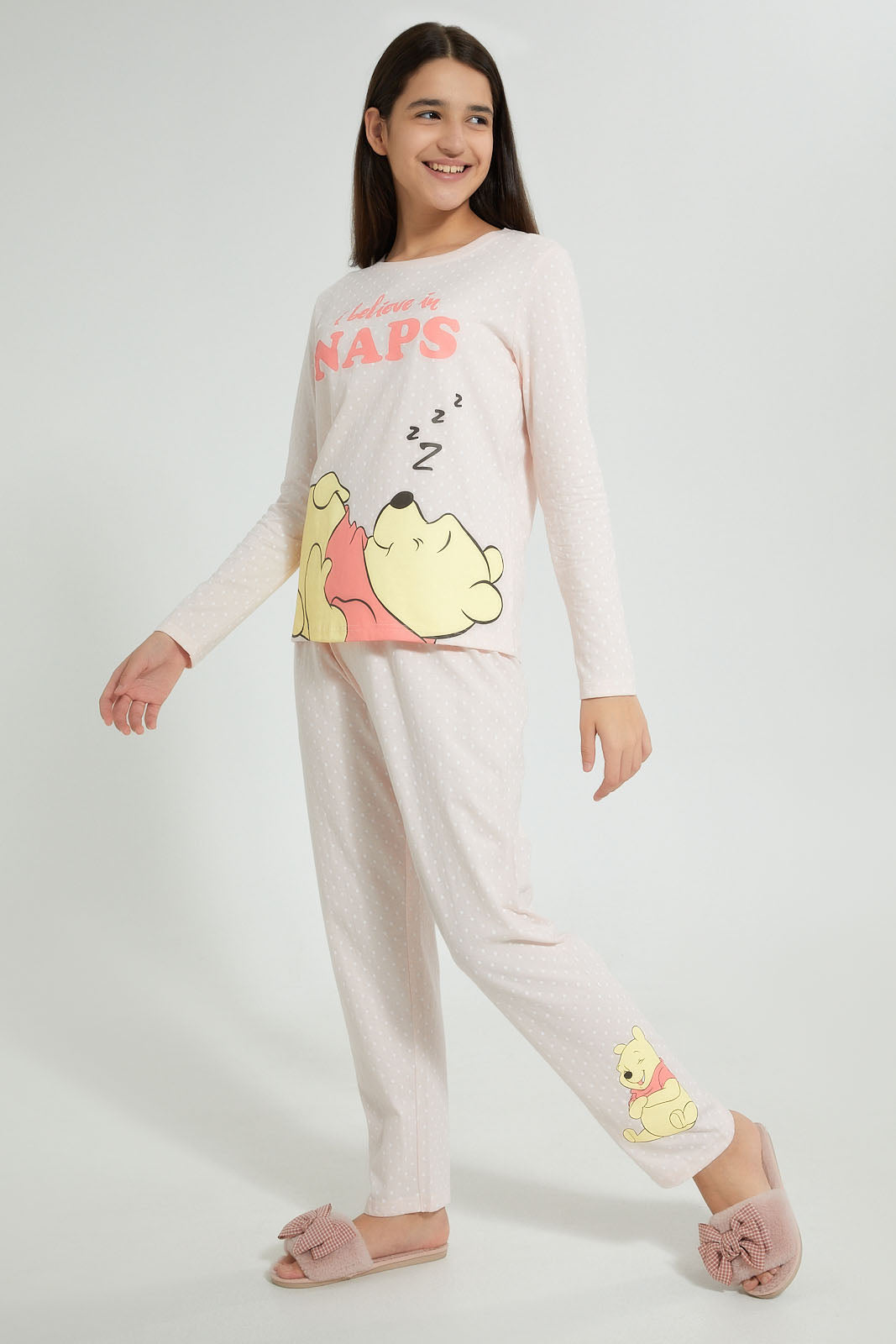 Redtag-Pink-Polka-Dots-Winne-The-Pooh-Pajama-Sets-Pyjama-Sets-Senior-Girls-9 to 14 Years