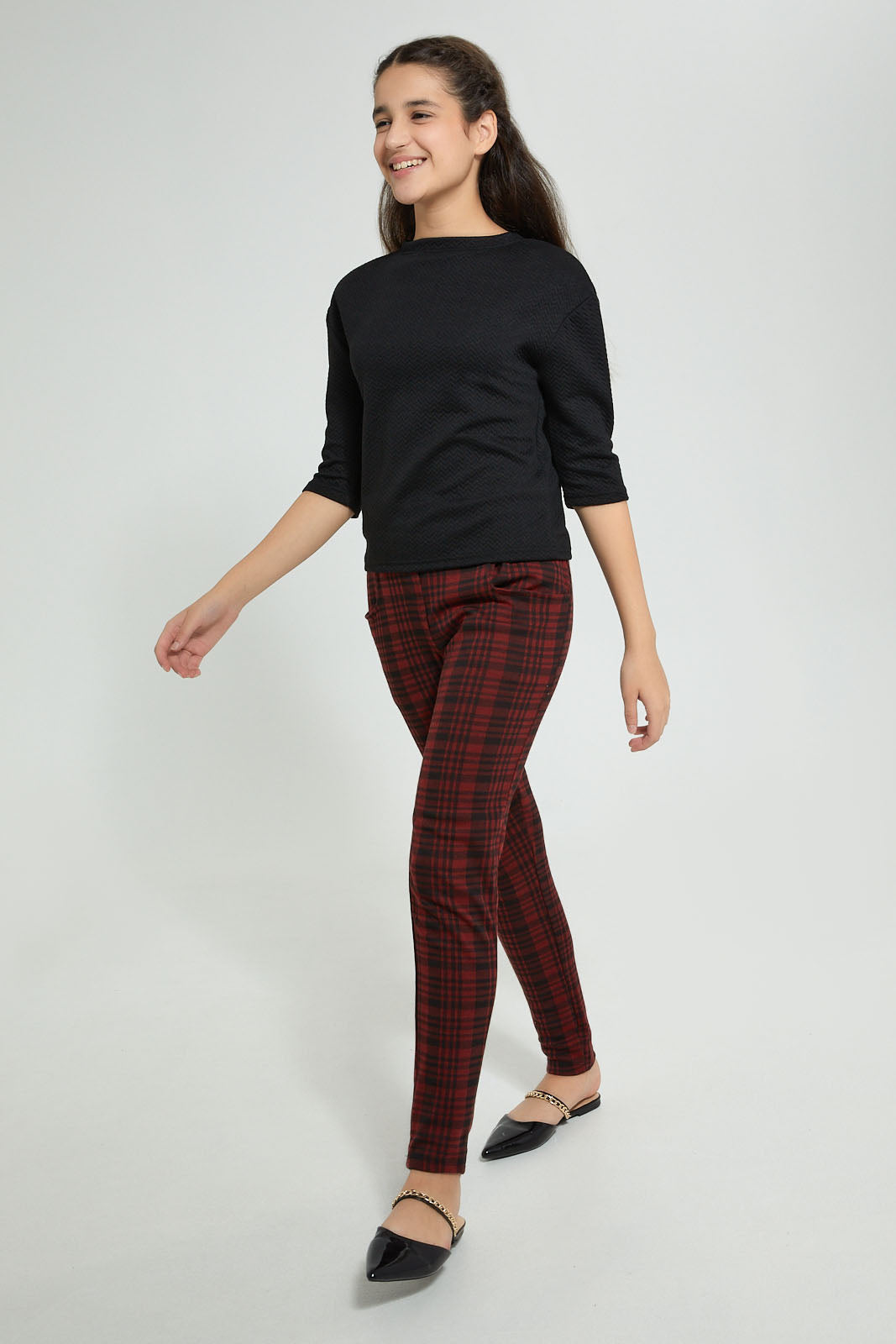 Redtag-Red/Black-Plaid-Trouser-Cargo-Pants-Senior-Girls-9 to 14 Years