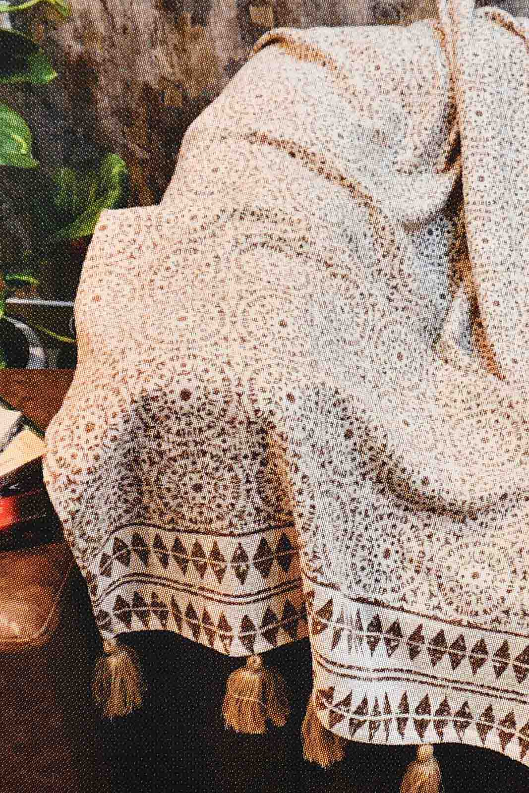 Redtag-Natural/Beige-Geometric-Print-Throw-With-Fringes-Throws-Home-Bedroom-