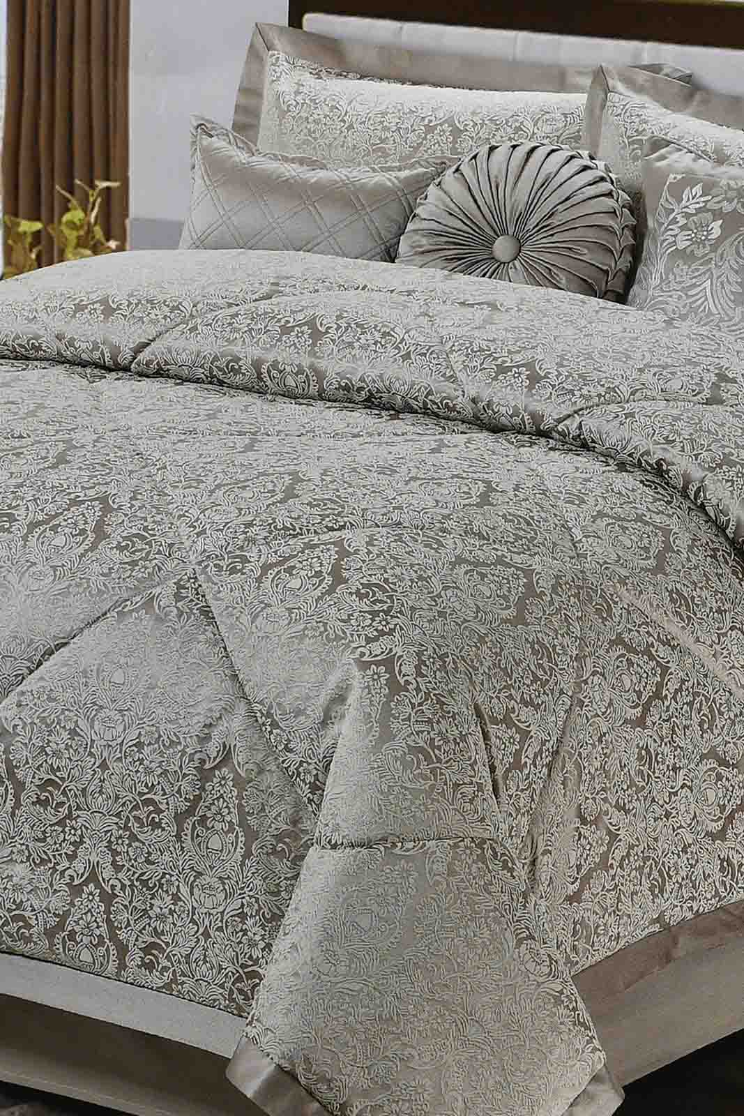 Redtag-Beige-Jacquard-7-Piece-Comforter-Set-(King-Size)-Comforters-Home-Bedroom-