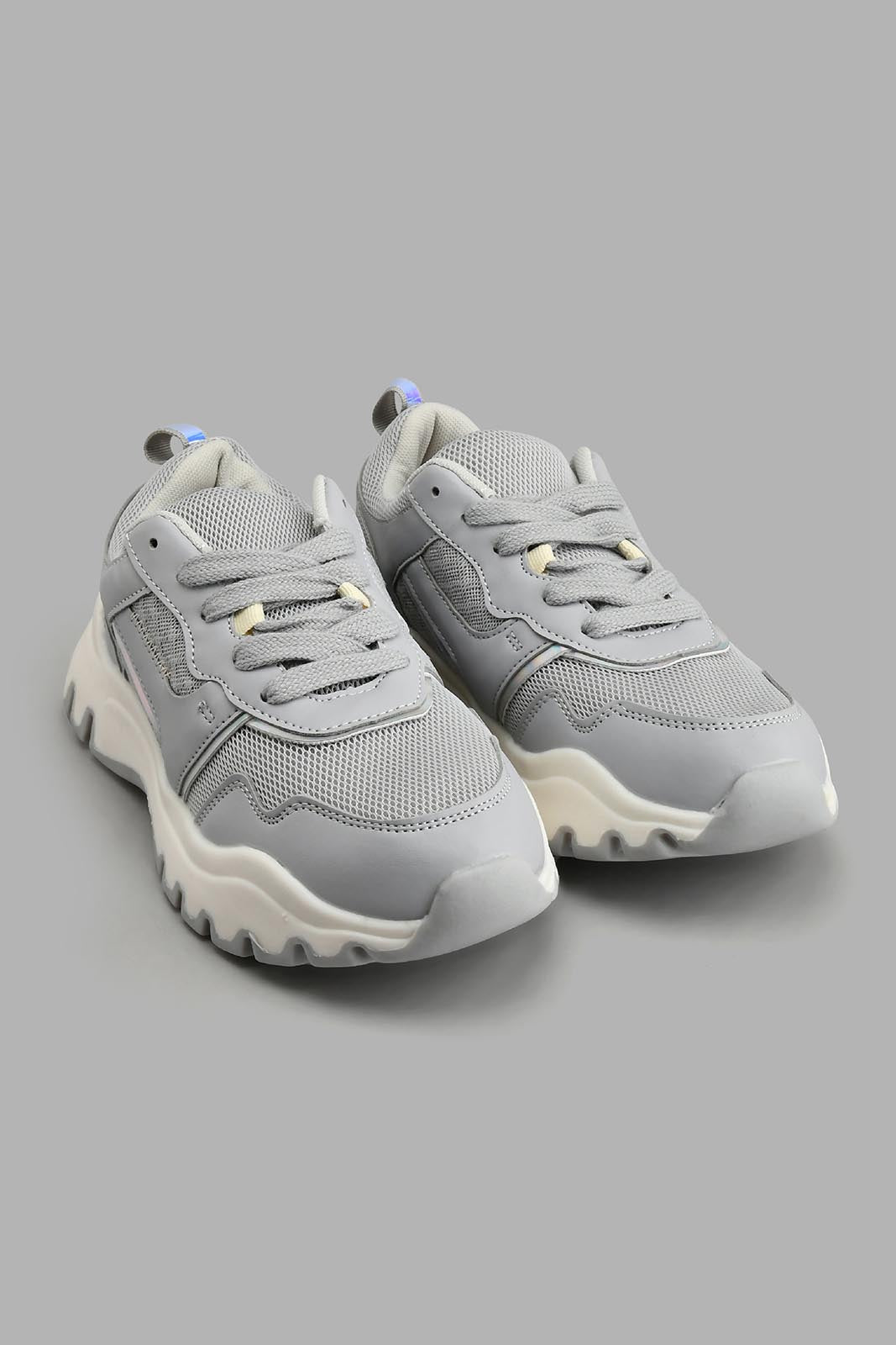 Redtag-Grey-Lace-Up-Sneaker-With-Animal-Print-Inlay-Colour:Grey,-Filter:Women's-Footwear,-New-In,-New-In-Women-FOO,-Non-Sale,-S22A,-Section:Women,-Women-Trainers-Women's-