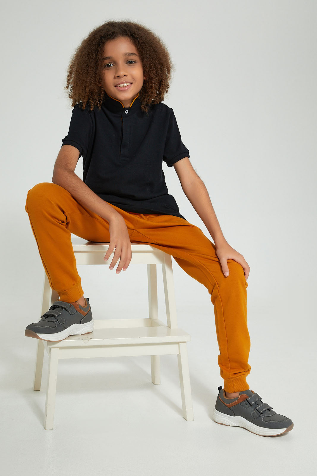 Redtag-Black-Mandarin-Collar-Polo-Polo-Shirts-Senior-Boys-9 to 14 Years