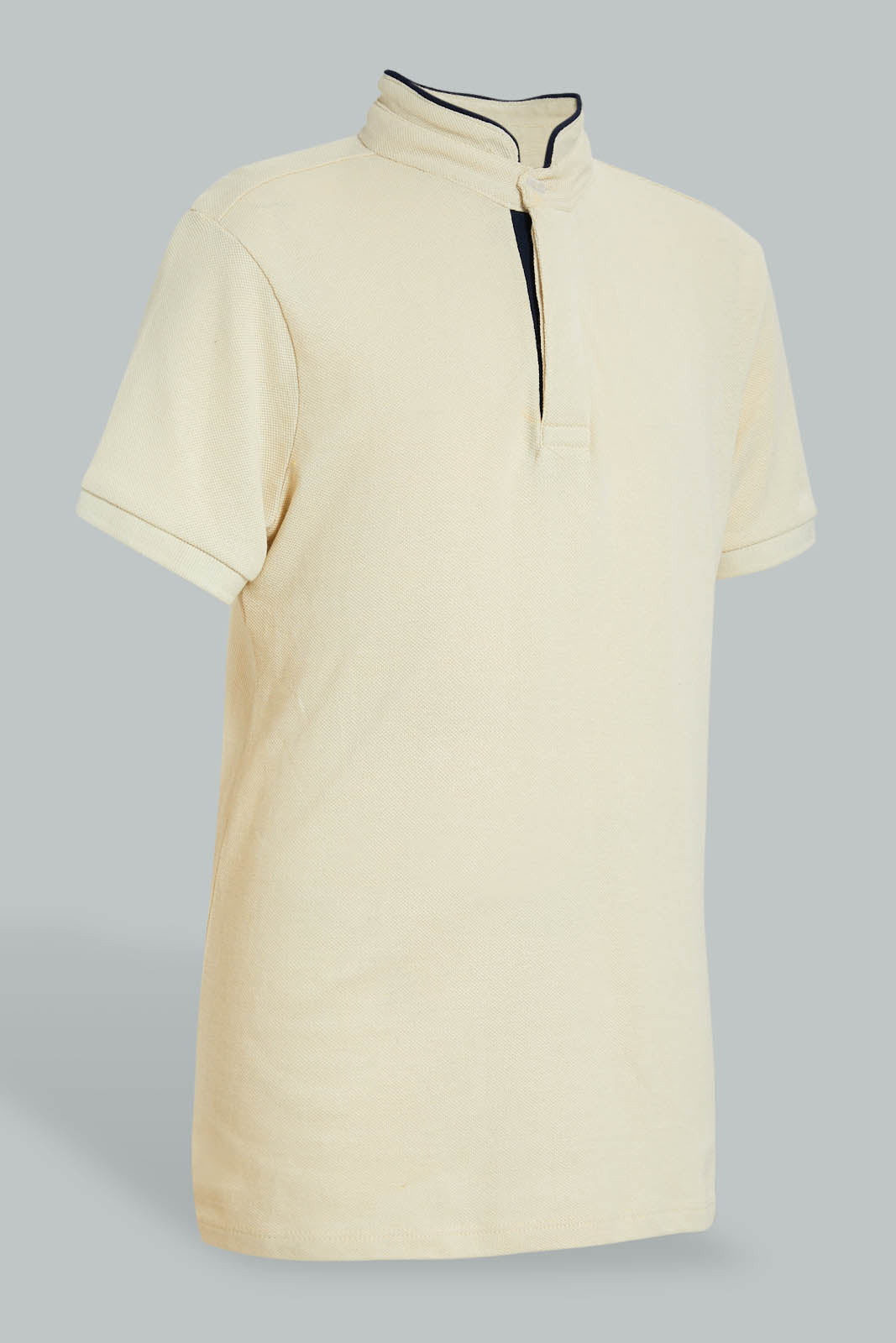 Redtag-Beige-Mandarin-Collar-Polo-Polo-Shirts-Senior-Boys-9 to 14 Years
