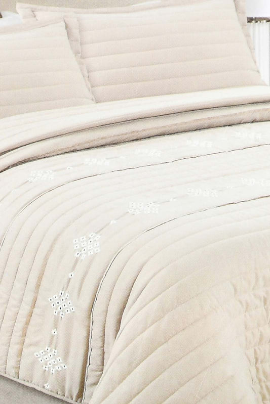 Redtag-Beige-Eyelet-Embroidered-3-Pieces-Bedspread-Set
-(Double-Size)-Category:Bedspreads,-Colour:Beige,-Filter:Home-Bedroom,-HMW-BED-Bedspreads,-MISTANA,-New-In,-New-In-HMW-BED,-Non-Sale,-S22A,-Section:Homewares-Home-Bedroom-