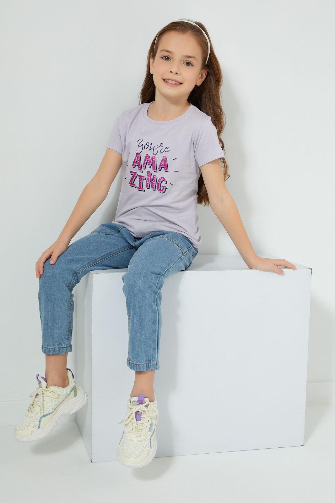 Redtag-Purple-Slogan-T-Shirt-Colour:Purple,-Filter:Girls-(2-to-8-Yrs),-Girls-T-Shirts,-New-In,-New-In-GIR,-Non-Sale,-S22A,-Section:Kidswear,-TBL-Girls-2 to 8 Years