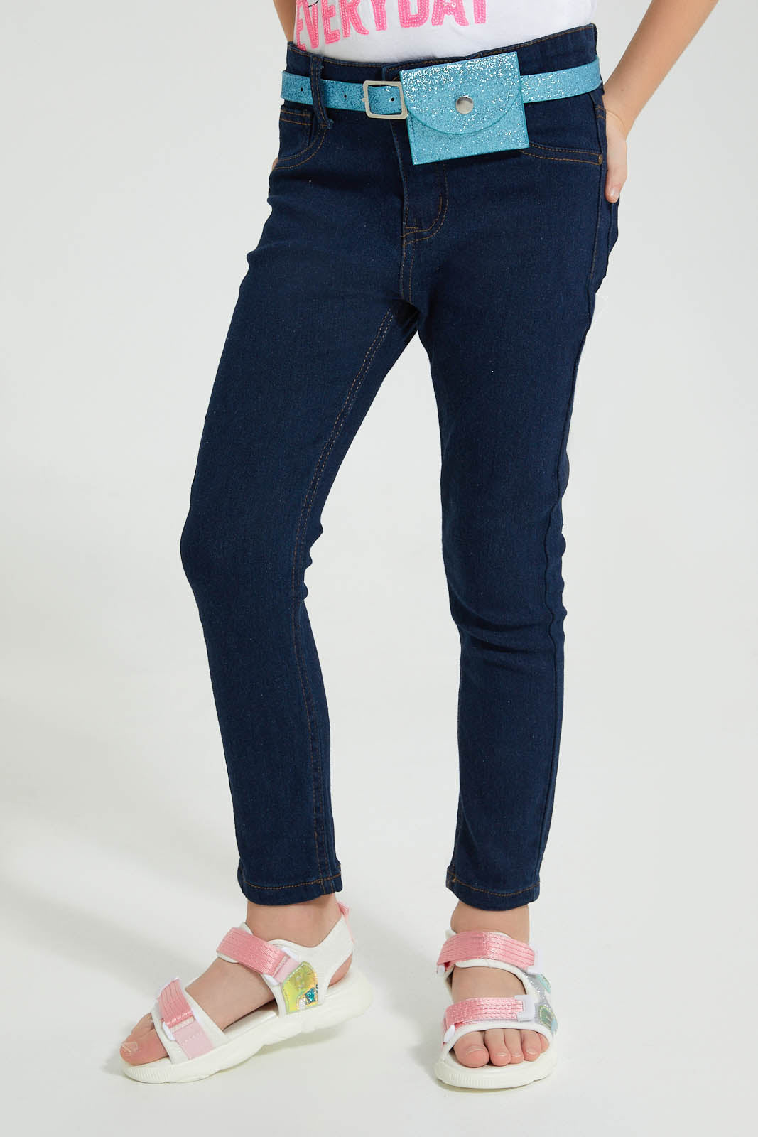 Redtag-Indigo-Jean-With-Pouch-&-Belt-Colour:Indigo,-Filter:Girls-(2-to-8-Yrs),-Girls-Jeans,-New-In,-New-In-GIR,-Non-Sale,-S22A,-Section:Kidswear,-TBL-Girls-2 to 8 Years
