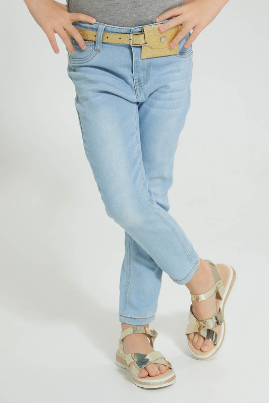 Redtag-Blue-Jean-With-Pouch-&-Belt-Colour:Light-Wash,-Filter:Girls-(2-to-8-Yrs),-Girls-Jeans,-New-In,-New-In-GIR,-Non-Sale,-S22A,-Section:Kidswear,-TBL-Girls-2 to 8 Years