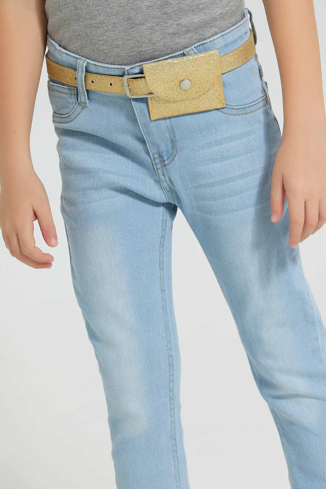 Redtag-Blue-Jean-With-Pouch-&-Belt-Colour:Light-Wash,-Filter:Girls-(2-to-8-Yrs),-Girls-Jeans,-New-In,-New-In-GIR,-Non-Sale,-S22A,-Section:Kidswear,-TBL-Girls-2 to 8 Years