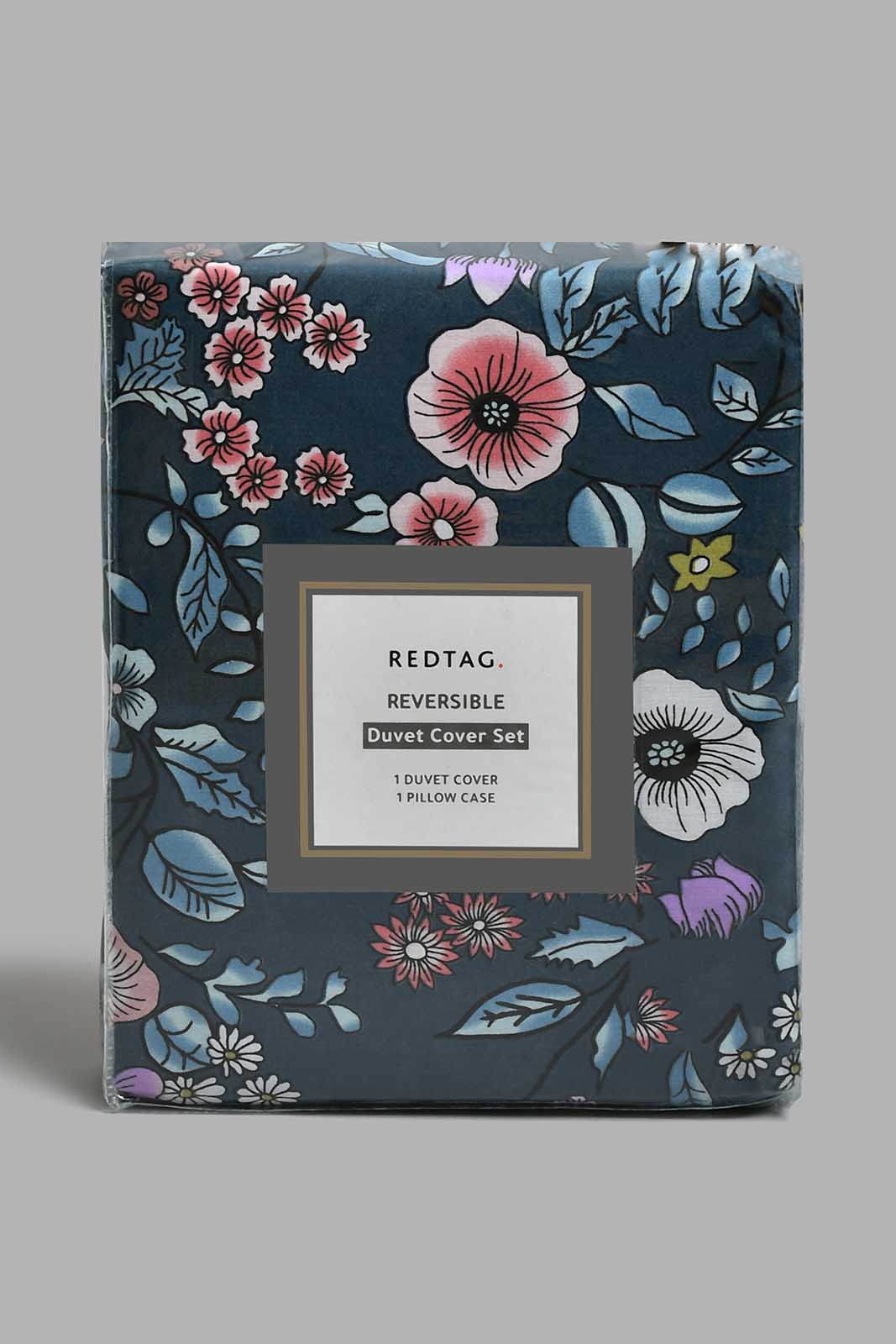 Redtag-Blue-Floral-Print-Reversible-2-Piece-Duvet-Cover-Set-(Single-Size)-Duvet-Covers-Home-Bedroom-