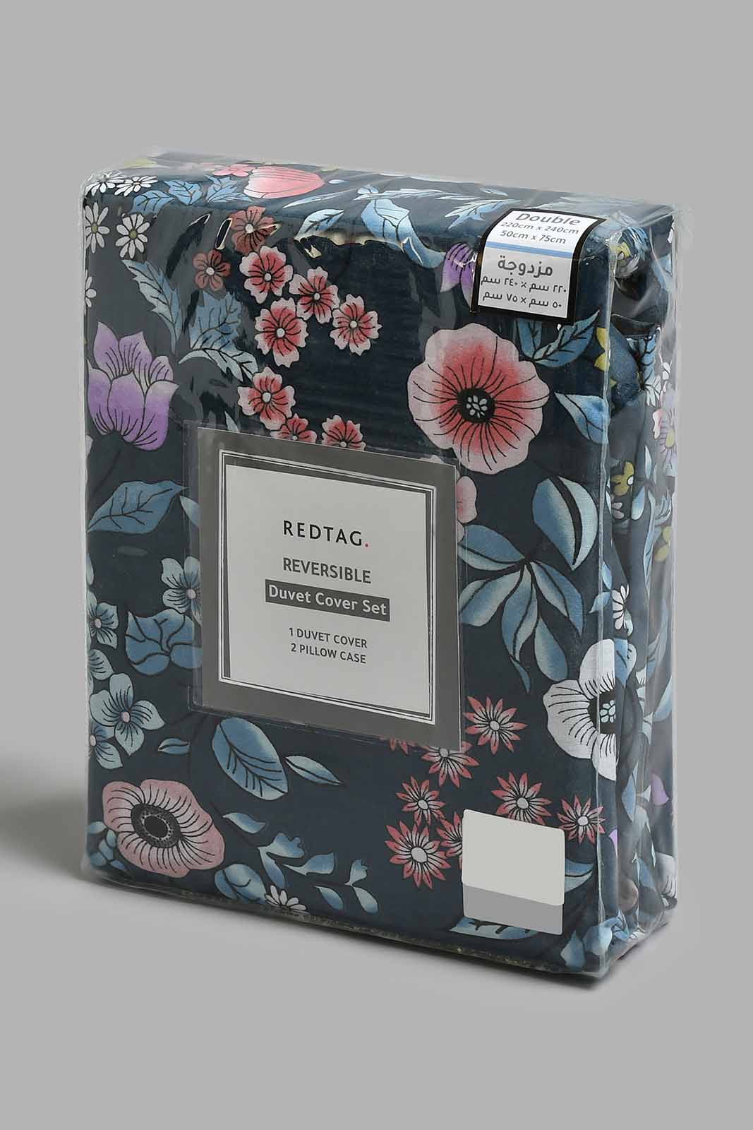 Redtag-Blue-Floral-Print-Print-Reversible-3-Piece-Duvet-Cover-Set-(Double-Size)-Duvet-Covers-Home-Bedroom-