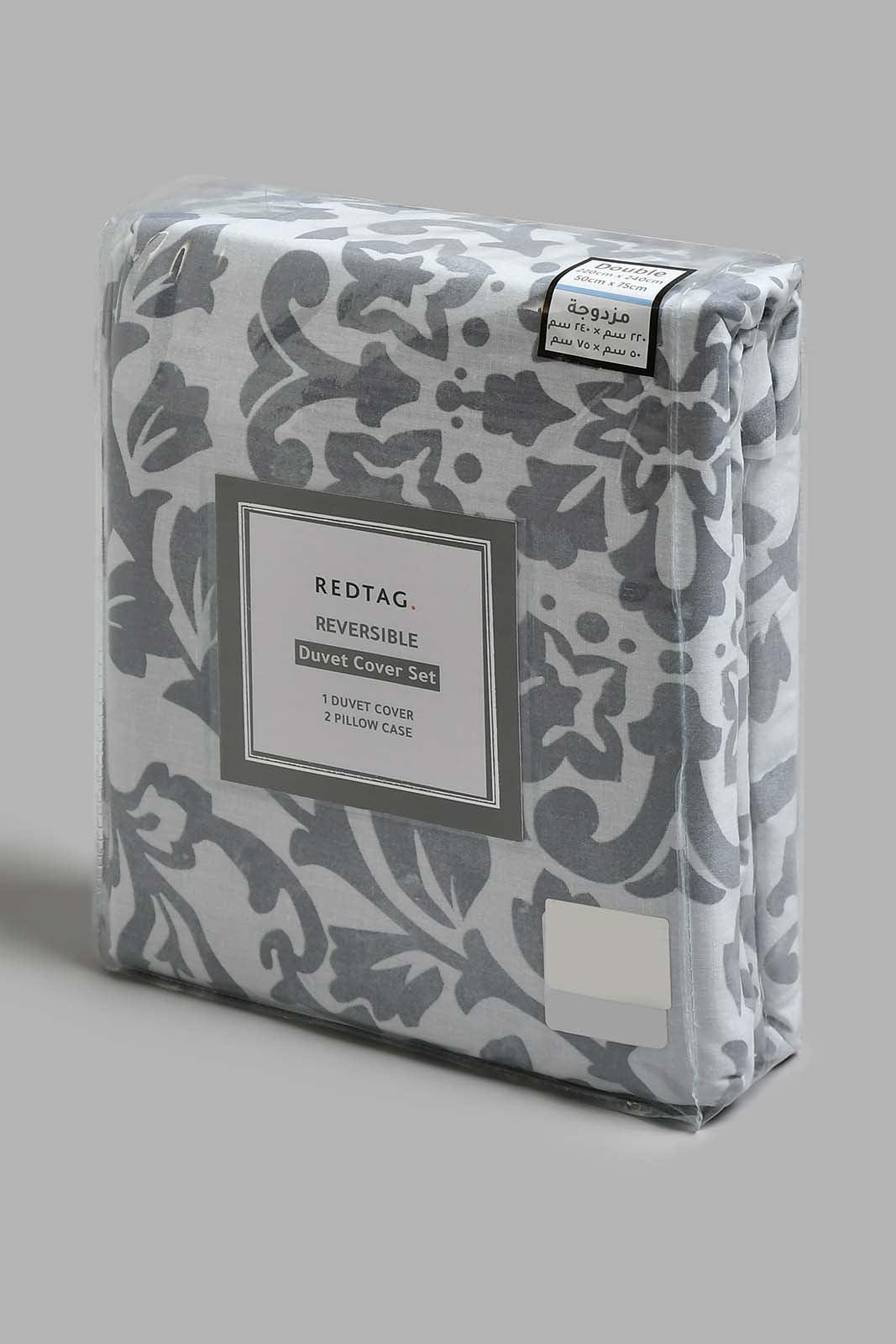Redtag-Grey-Floral-Print-Reversible-3-Piece-Duvet-Cover-Set-(Double-Size)-Duvet-Covers-Home-Bedroom-