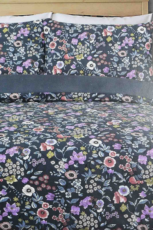 Navy Floral Reversible 2-Piece Duvet Cover Set (Single Size)