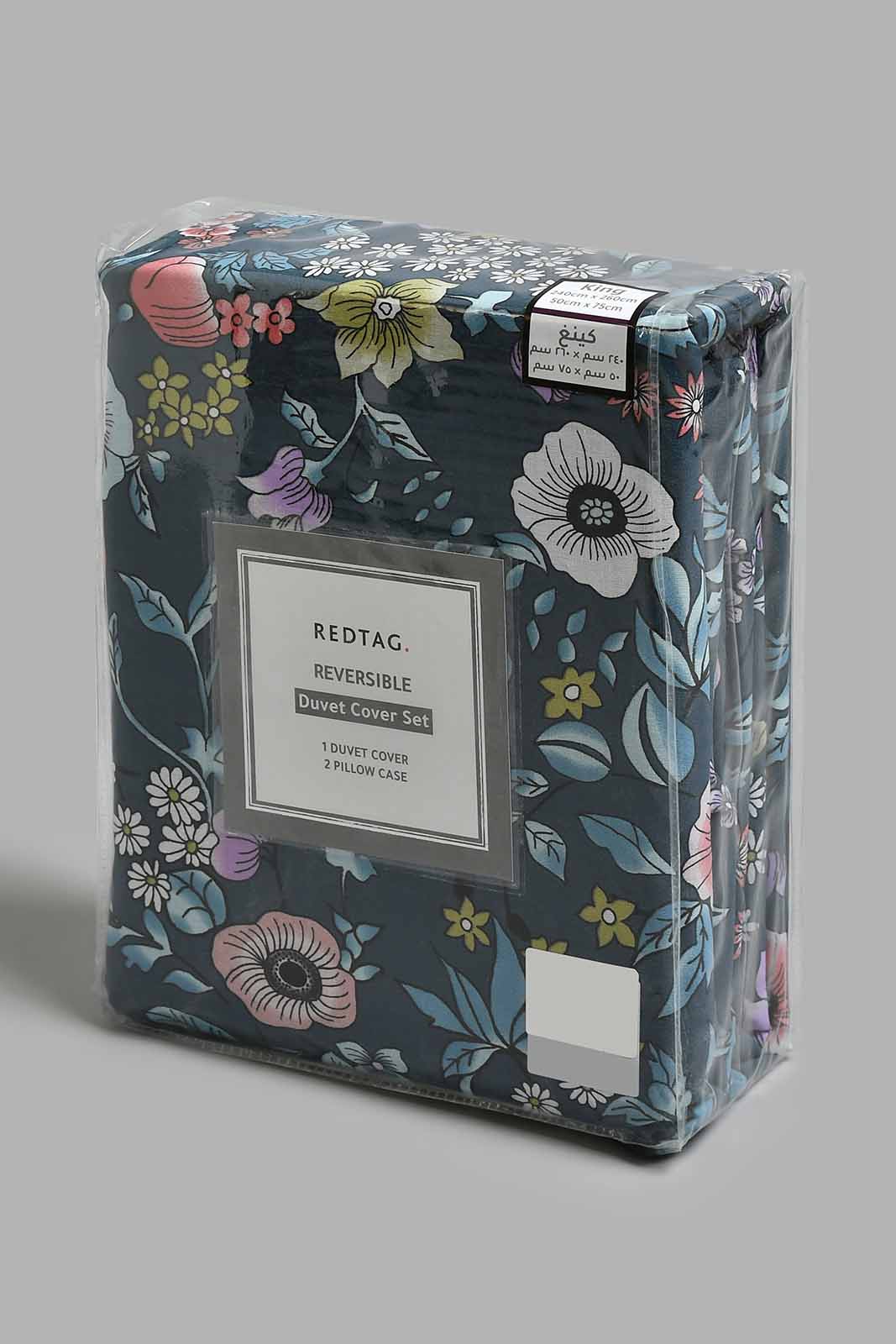 Redtag-Blue-Floral-Print-Print-Reversible-3-Piece-Duvet-Cover-Set-(King-Size)-Duvet-Covers-Home-Bedroom-
