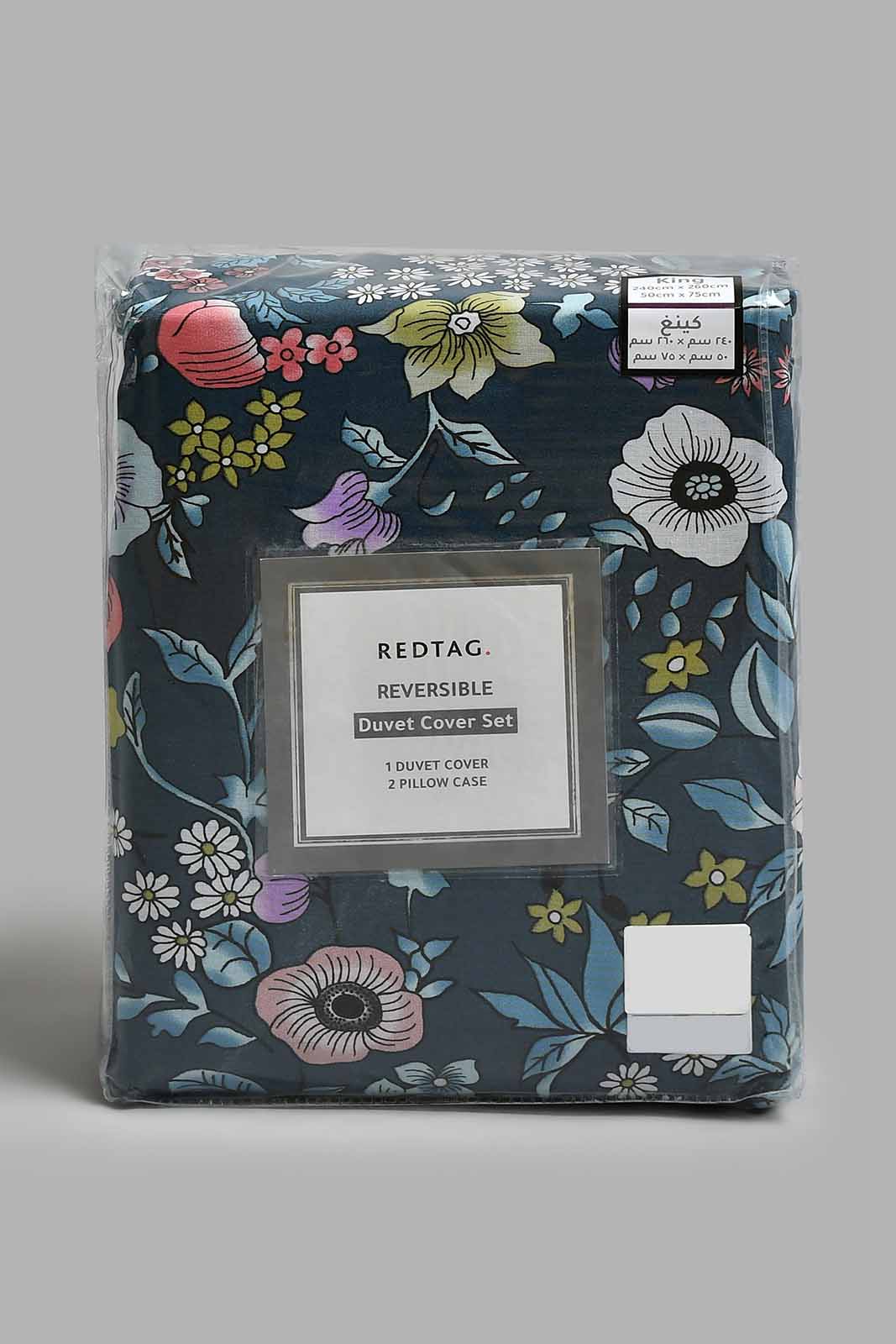Redtag-Blue-Floral-Print-Print-Reversible-3-Piece-Duvet-Cover-Set-(King-Size)-Duvet-Covers-Home-Bedroom-