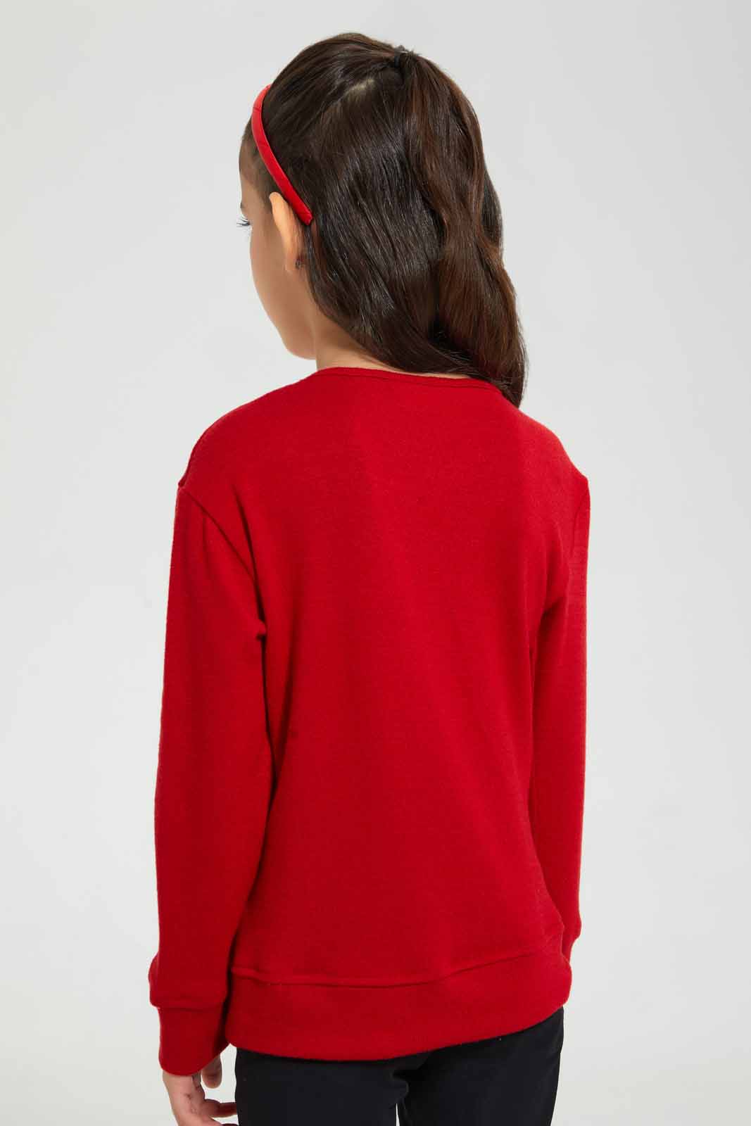 Redtag-Red-Slogan-Embroidered-Tee-Plain-T-Shirts-Girls-2 to 8 Years