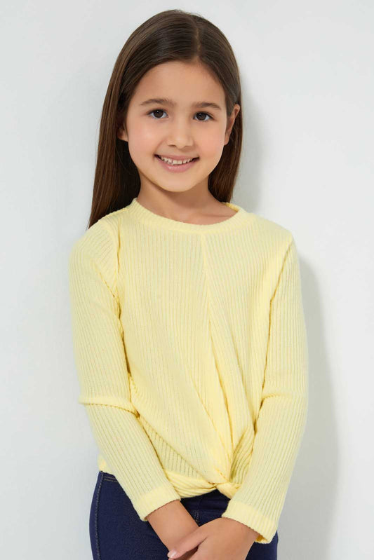 Redtag-Yellow-Drop-Needle-Tie-Knit-Tee-Plain-Girls-2 to 8 Years