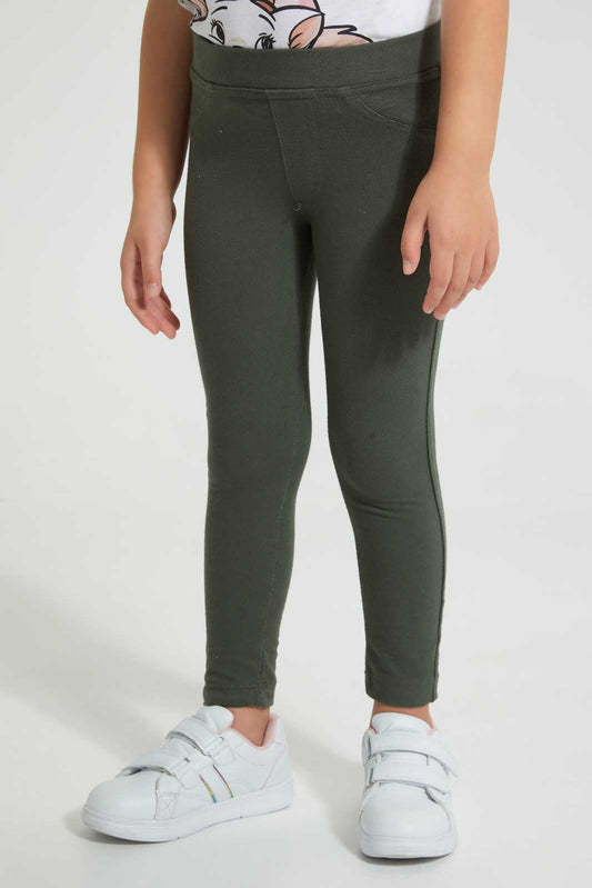 Redtag-Olive-Knit-Jegging-Jeggings-Girls-2 to 8 Years