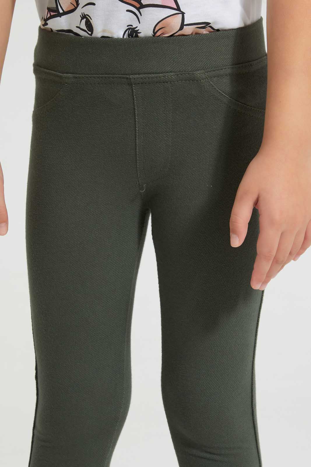 Redtag-Olive-Knit-Jegging-Jeggings-Girls-2 to 8 Years