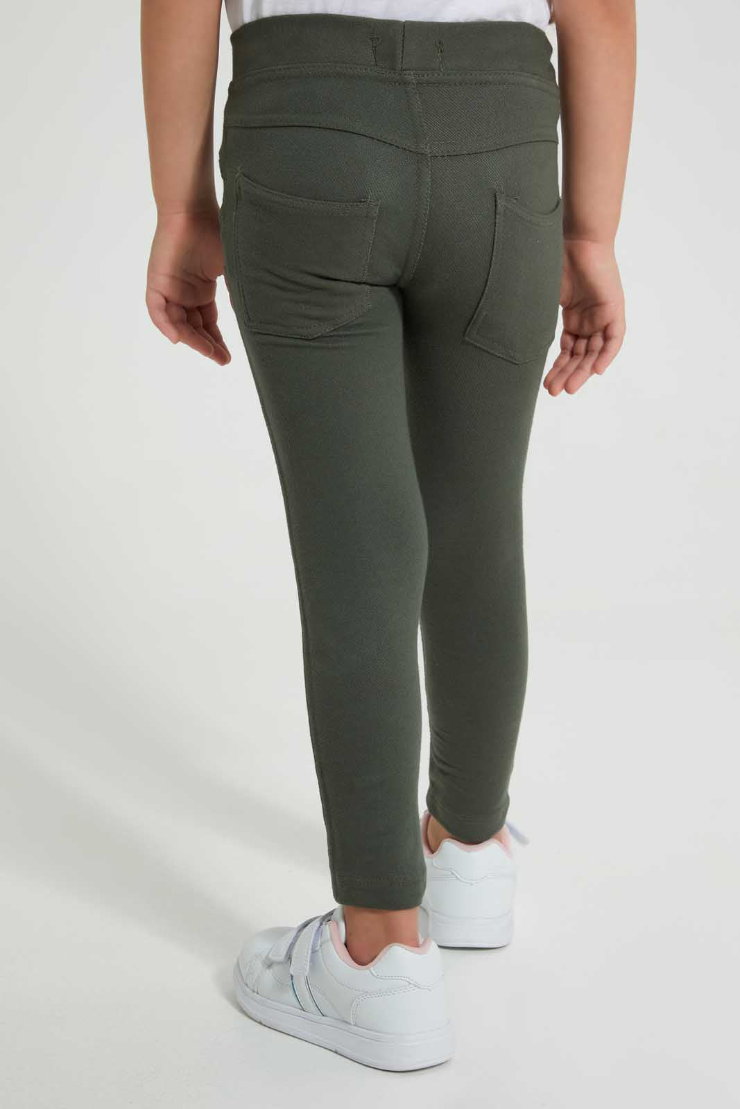 Redtag-Olive-Knit-Jegging-Jeggings-Girls-2 to 8 Years