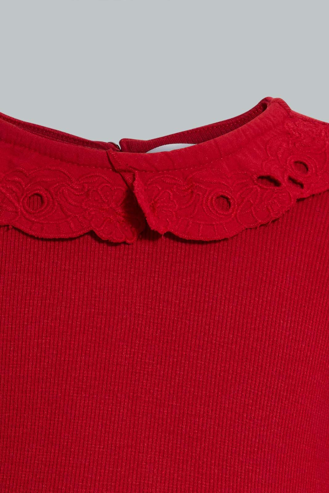 Redtag-Red-Embroidered-Collar-T-Shirt-Plain-Girls-2 to 8 Years