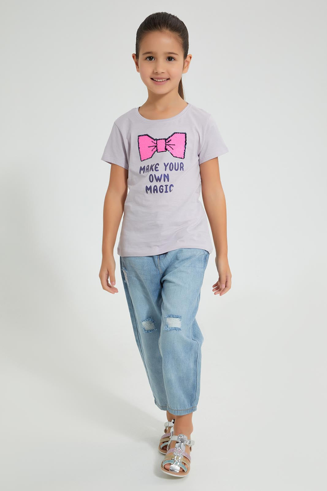 Redtag-Purple-Bow-Sequin-Tee-Blouses-Girls-2 to 8 Years