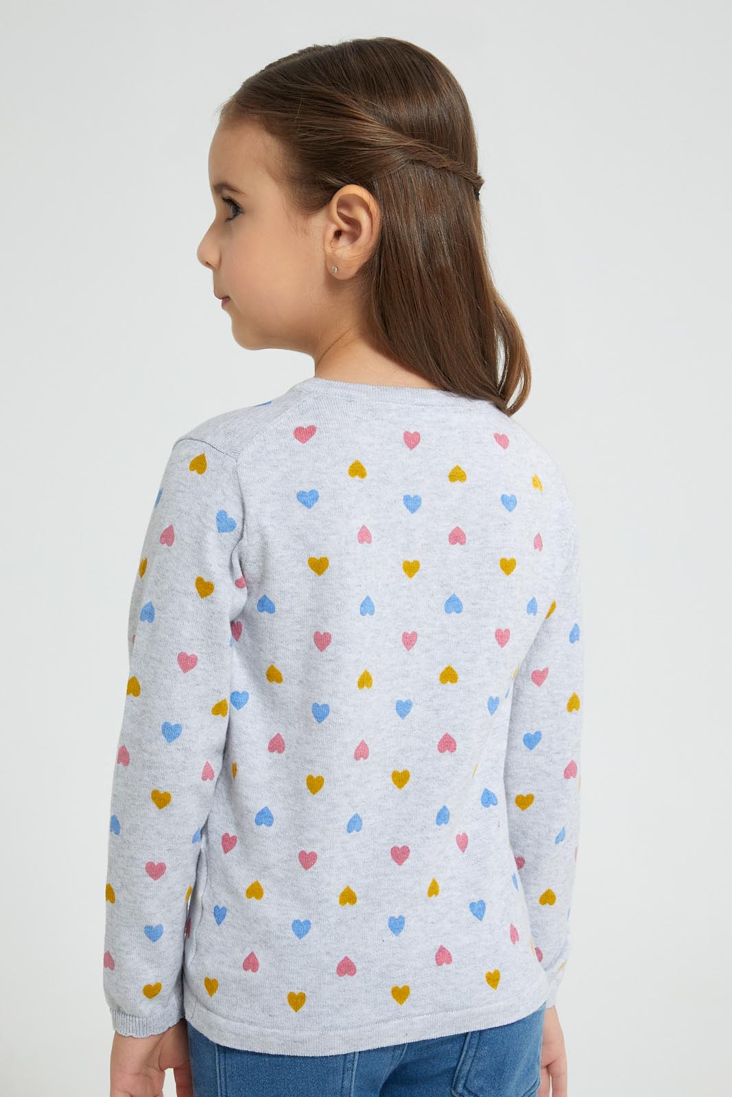 Redtag-Grey-Multi-Color-Heart-Cardigan-Cardigans-Girls-2 to 8 Years