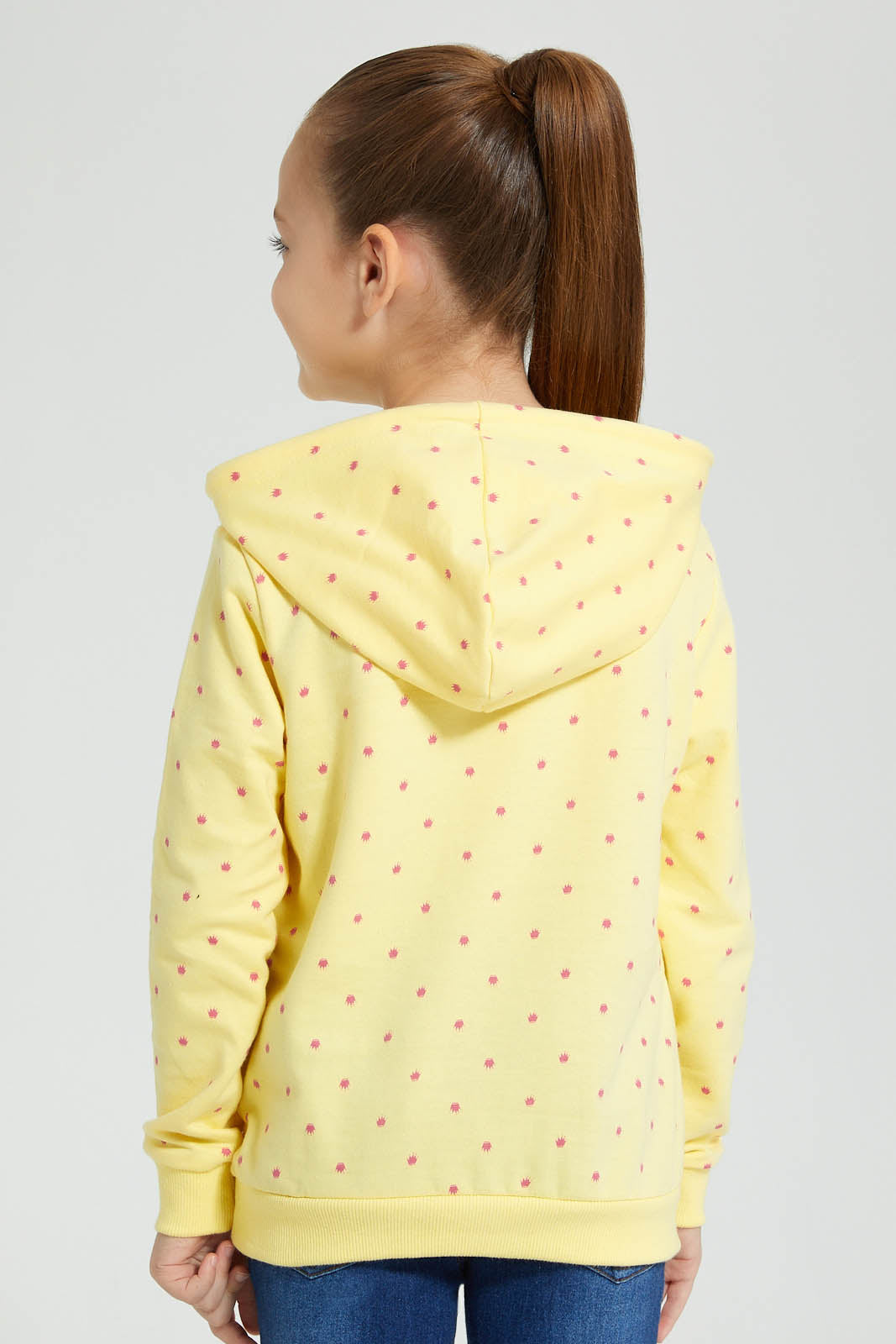 Redtag-Yellow-Crown-Printed-&-Sequined-Hooded-Sweatshirt-Sweatshirts-Girls-2 to 8 Years