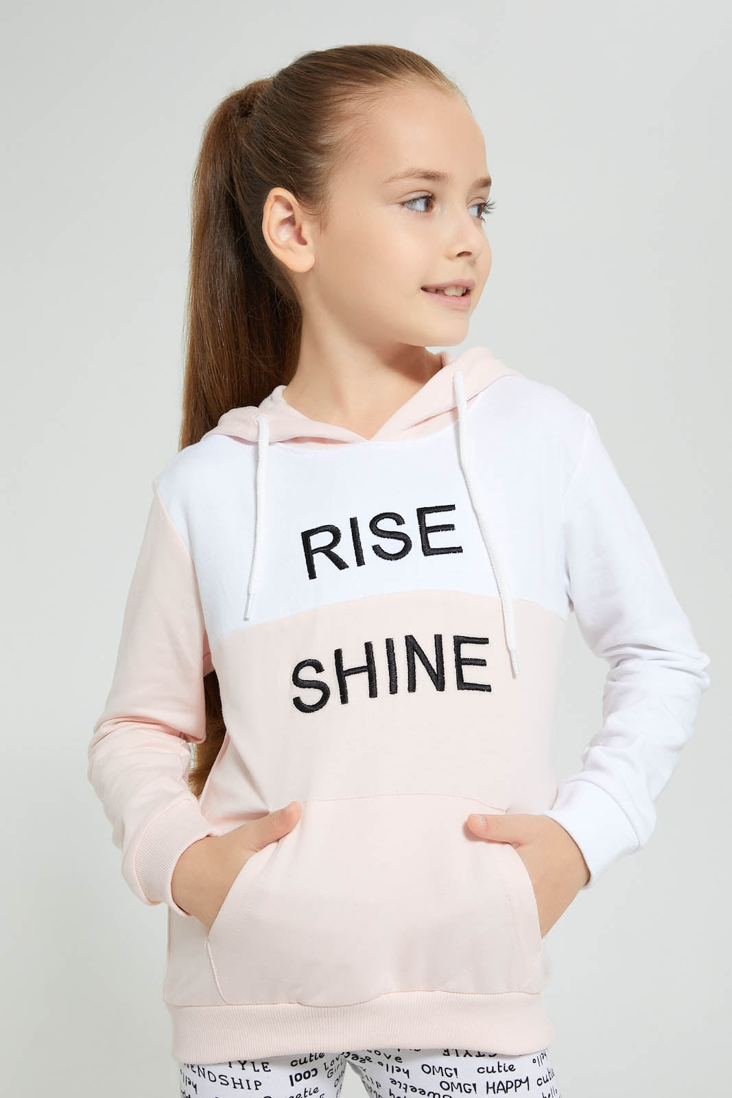 Redtag-Pink-Color-Block--Embroidered-Hooded-Sweatshirt-Sweatshirts-Girls-2 to 8 Years