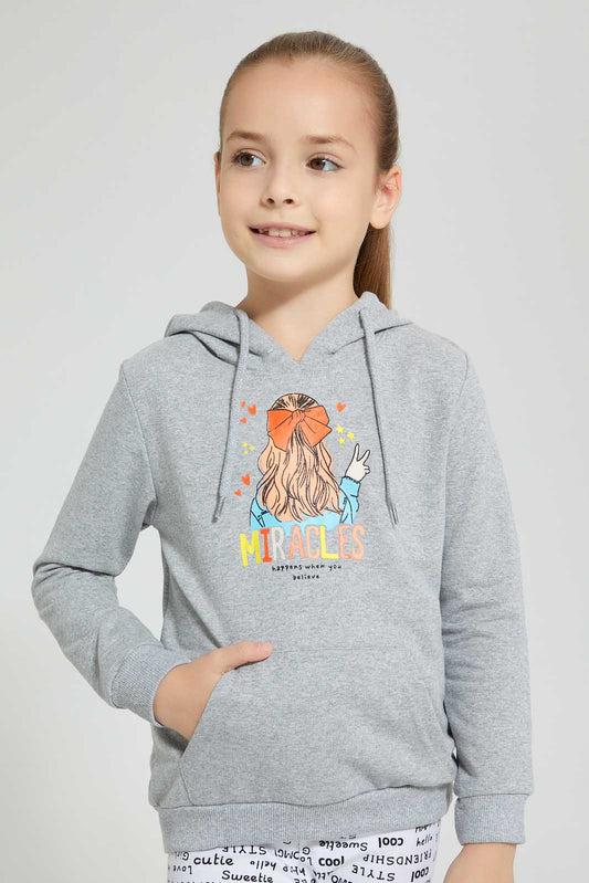 Redtag-Grey-Girl-Placement-Print-Hooded-Sweatshirt-Sweatshirts-Girls-2 to 8 Years