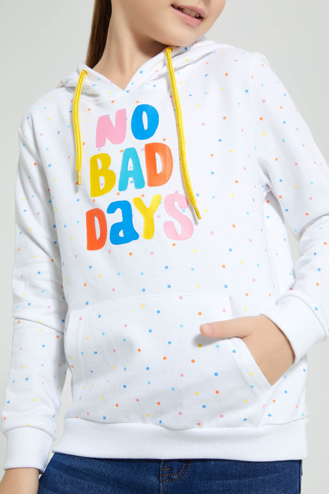 Redtag-White-Printed-Spots-Slogan-Print-Hooded-Sweatshirt-Sweatshirts-Girls-2 to 8 Years