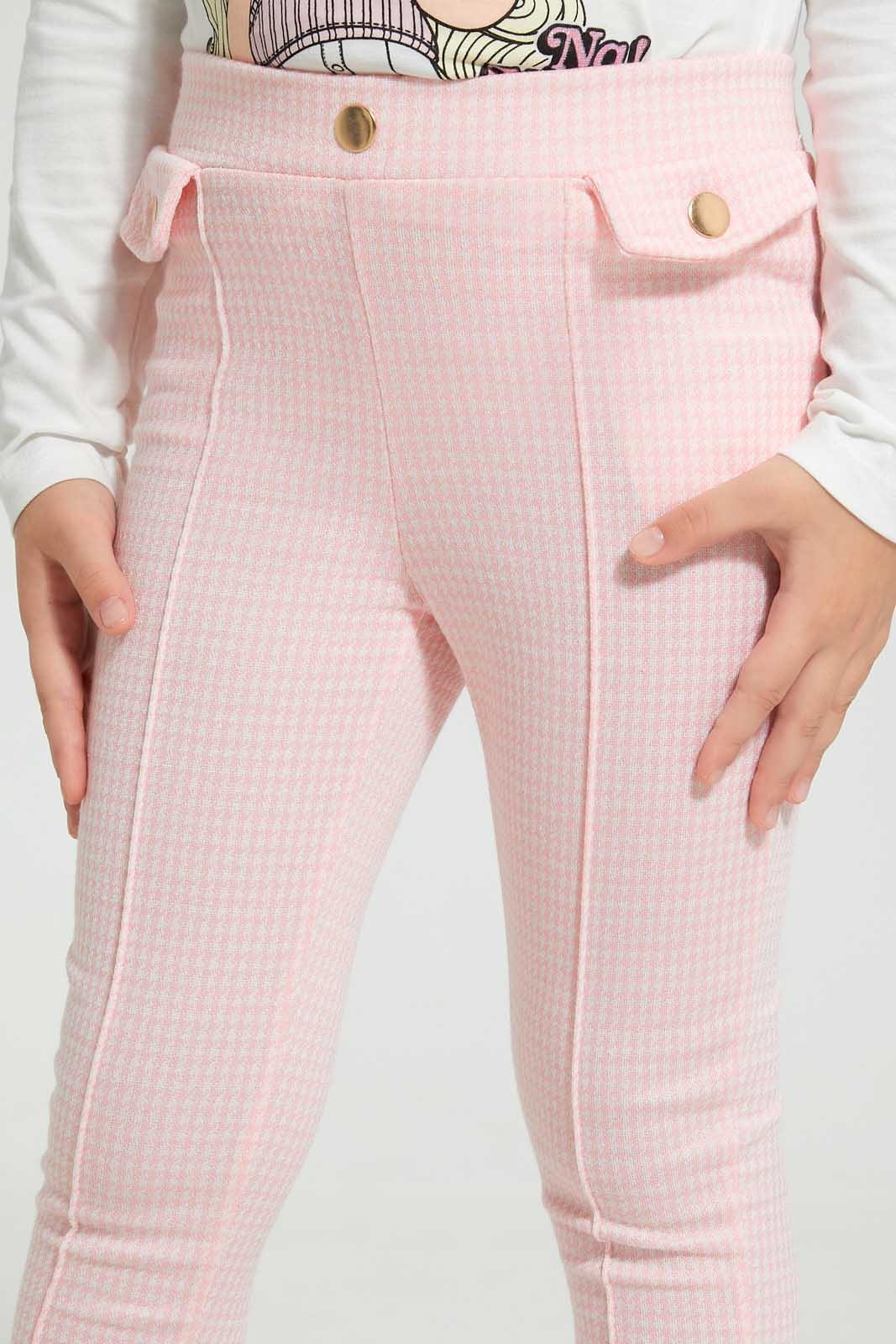 Redtag-Pink-Houndtooth-Jegging-Jeggings-Girls-2 to 8 Years