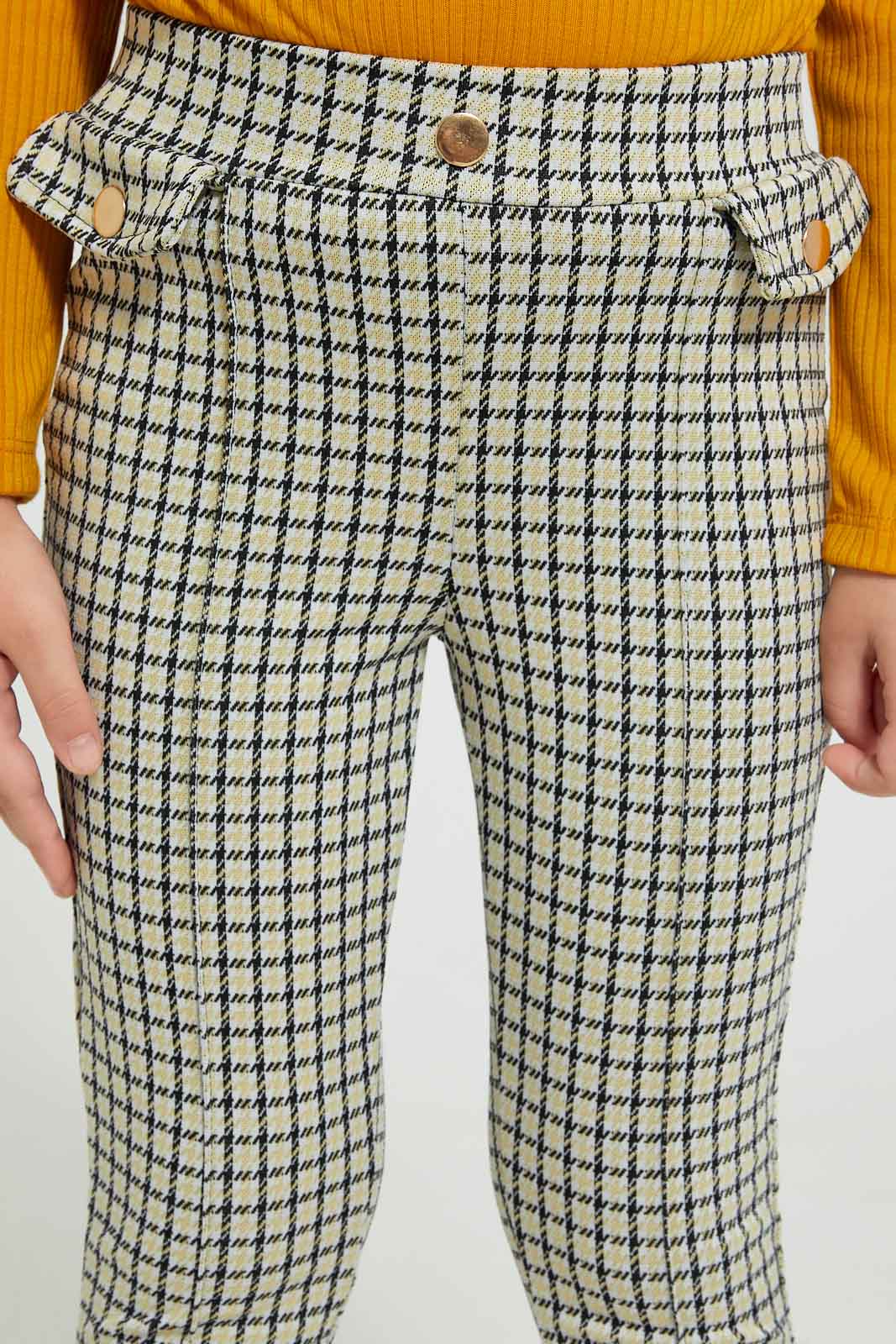 Redtag-Mustard-Houndtooth-Jegging-Jeggings-Girls-2 to 8 Years