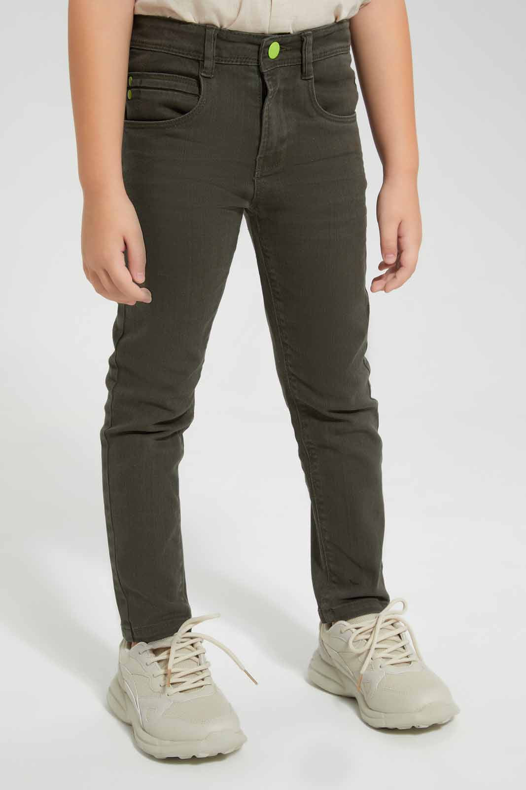 Redtag-Olive-5-Pkt-Coloured-Denim-Jean-BOY-Jeans,-Category:Jeans,-Colour:Dark-Green,-Deals:Sale,-Filter:Boys-(2-to-8-Yrs),-S22A,-Sale,-Sale-BOY-APL,-Section:Kidswear--