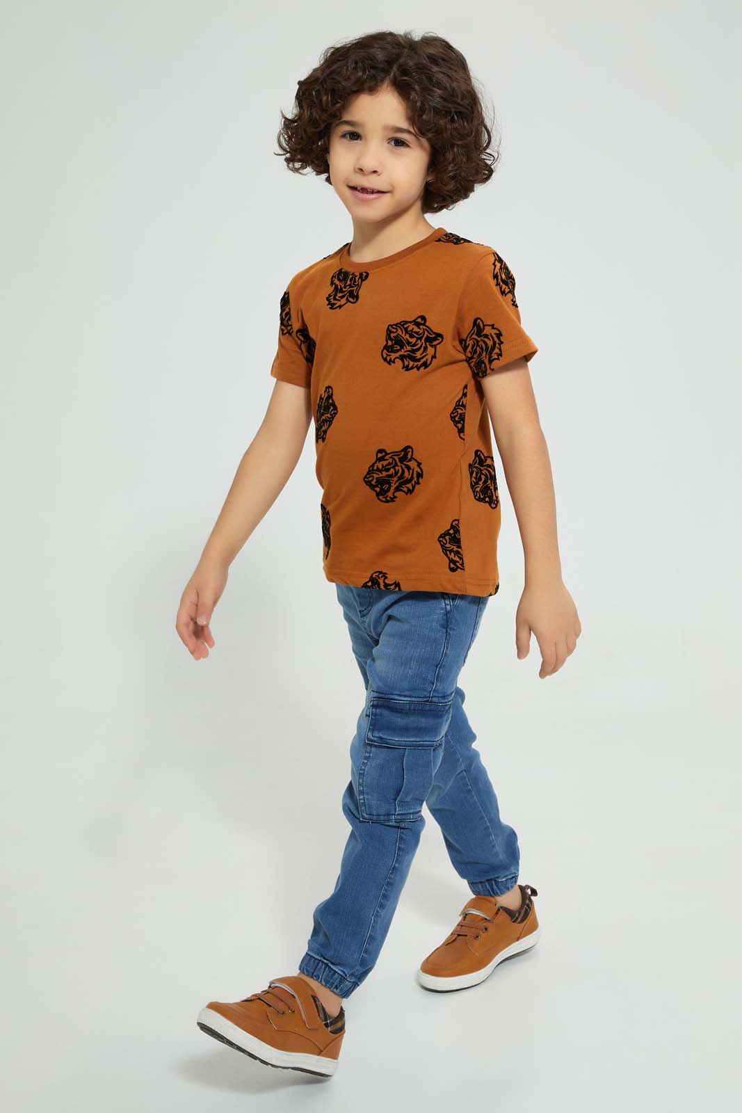 Redtag-Mid-Wash-Cargo-Stretch-Denim-Jogger-Jeans-Pull-On-Boys-2 to 8 Years