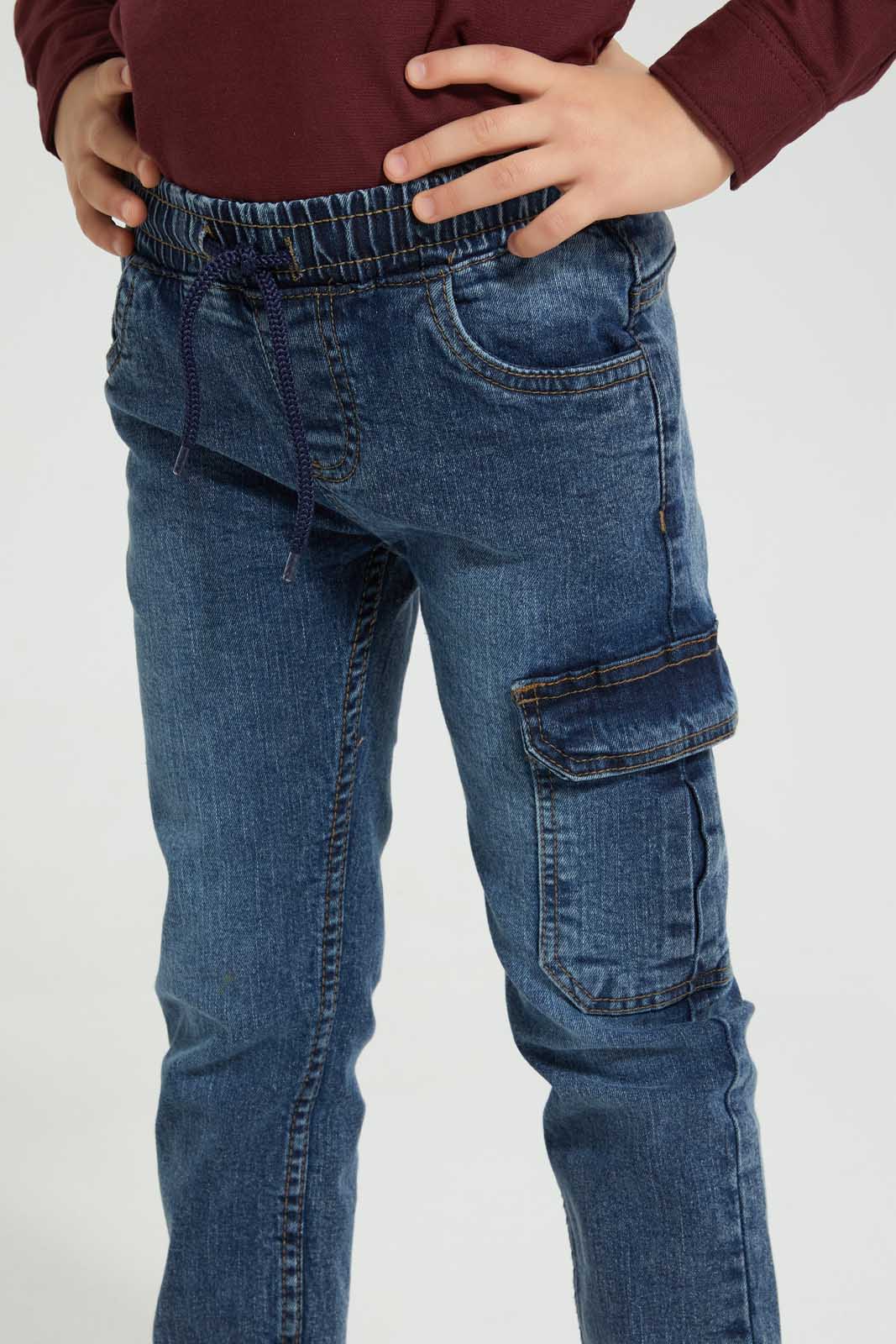 Redtag-Grey-Cargo-Acid-Wash-Jean-Jeans-Pull-On-Boys-2 to 8 Years