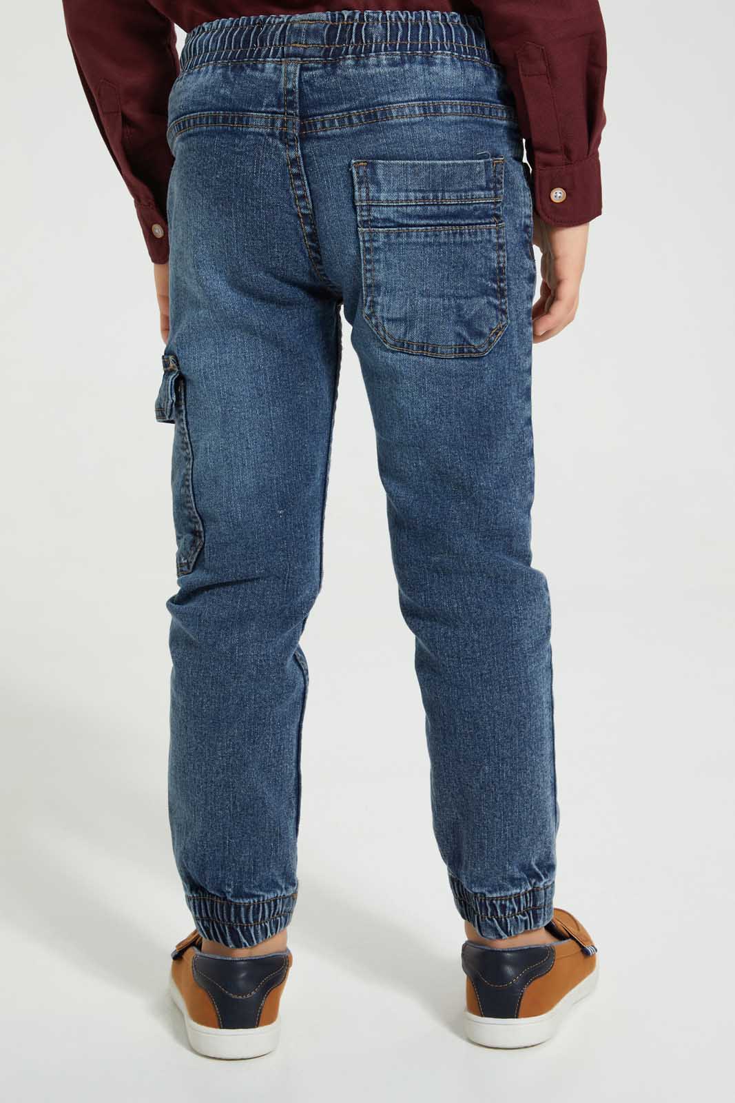 Redtag-Grey-Cargo-Acid-Wash-Jean-Jeans-Pull-On-Boys-2 to 8 Years