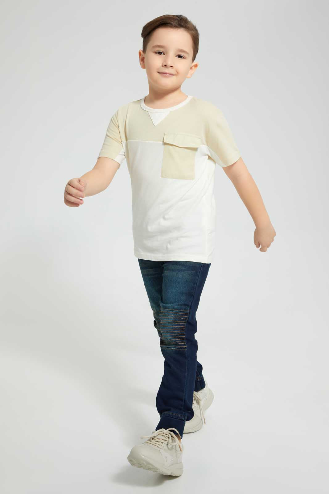 Redtag-Dark-Wash-Biker-Jogger-Jeans-Pull-On-Boys-2 to 8 Years