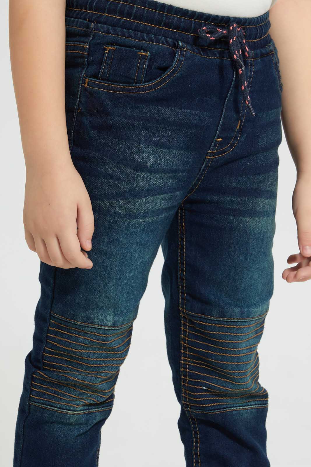 Redtag-Dark-Wash-Biker-Jogger-Jeans-Pull-On-Boys-2 to 8 Years