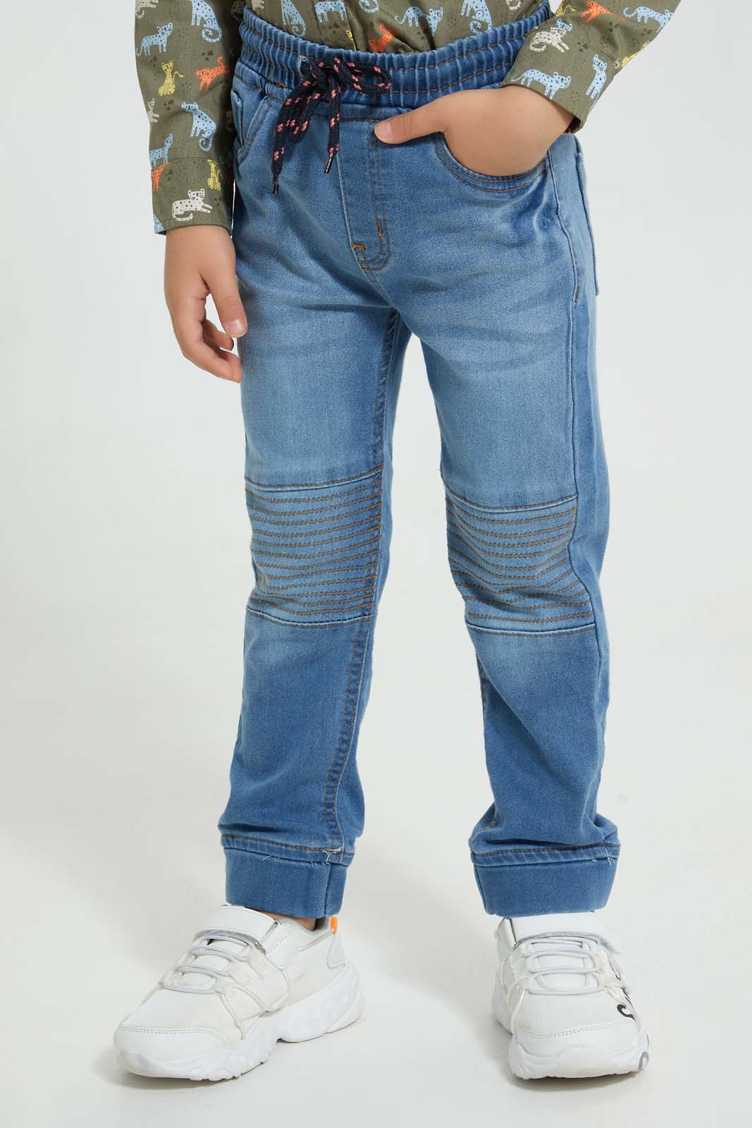 Redtag-Light-Wash-Biker-Jogger-Jeans-Pull-On-Boys-2 to 8 Years