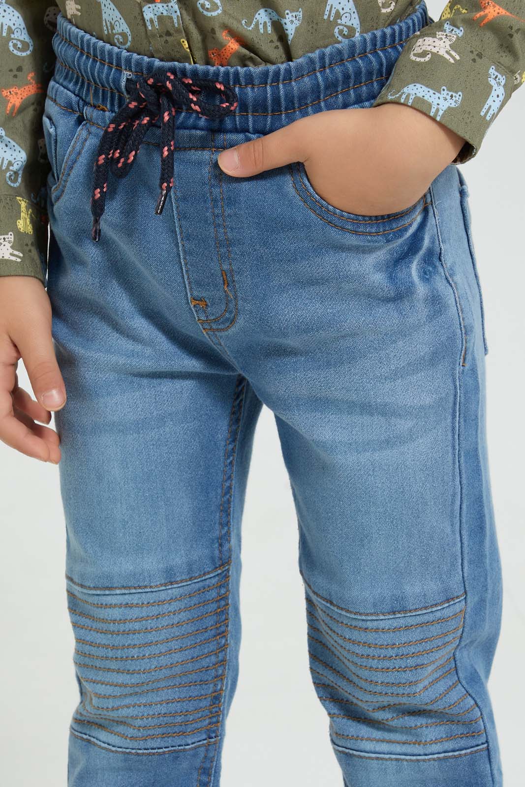 Redtag-Light-Wash-Biker-Jogger-Jeans-Pull-On-Boys-2 to 8 Years