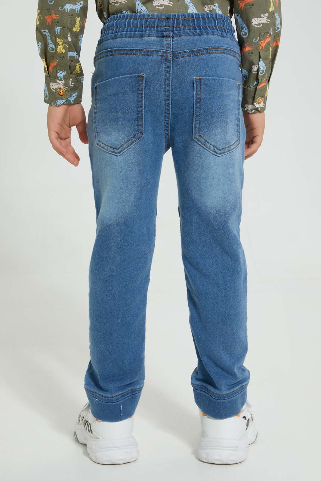 Redtag-Light-Wash-Biker-Jogger-Jeans-Pull-On-Boys-2 to 8 Years