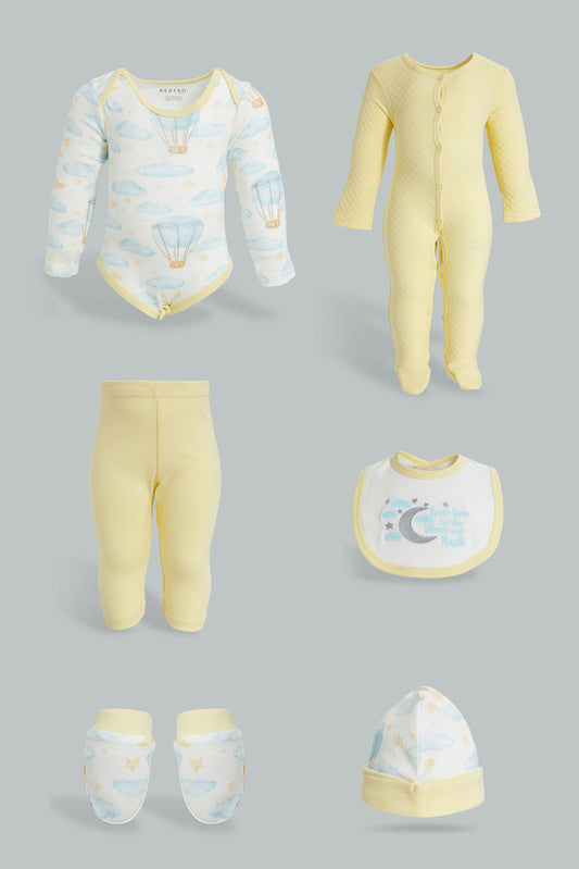 Redtag-Yellow-And-White-6-Pcs-Quilted-Giftset-Gift-Sets-Baby-0 to 12 Months